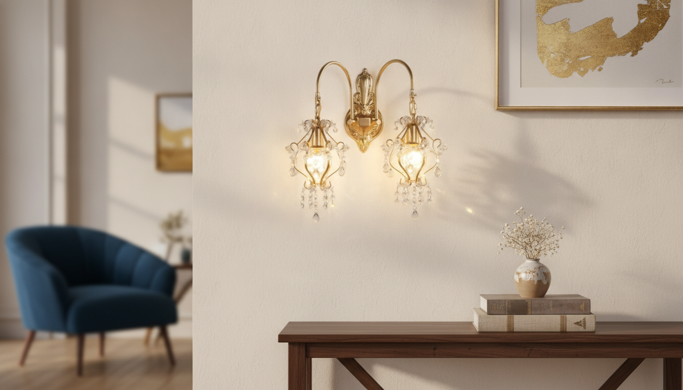 Crystal LED Wall Lamp in Gold: Warm Sparkle Sconce