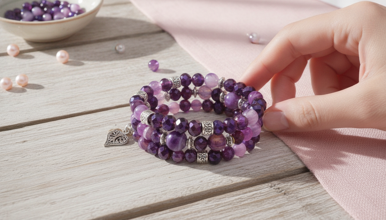 Purple Beaded Elastic Apple Watch Strap: Comfy Bracelet Look