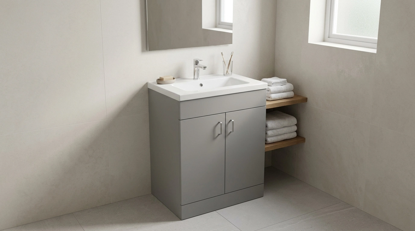24-Inch Modern Grey Vanity: Ceramic Sink + Cabinet