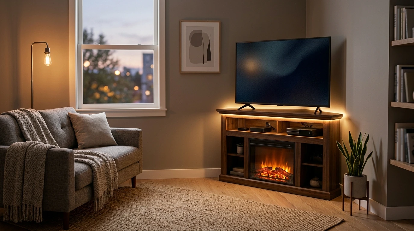 Corner Electric Fireplace TV Stand w/ LED Lights (50")