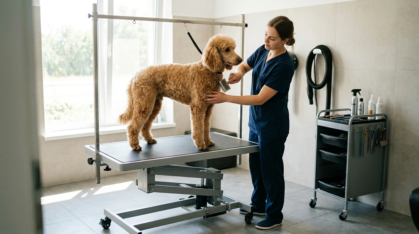 Heavy-Duty Adjustable Grooming Table with Wheels & Arm