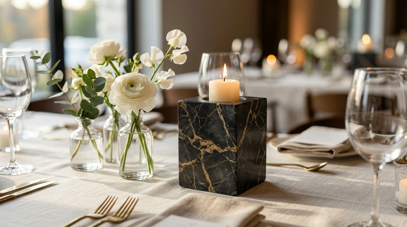 Portoro Marble Candle Holder: Home & Wedding Styling