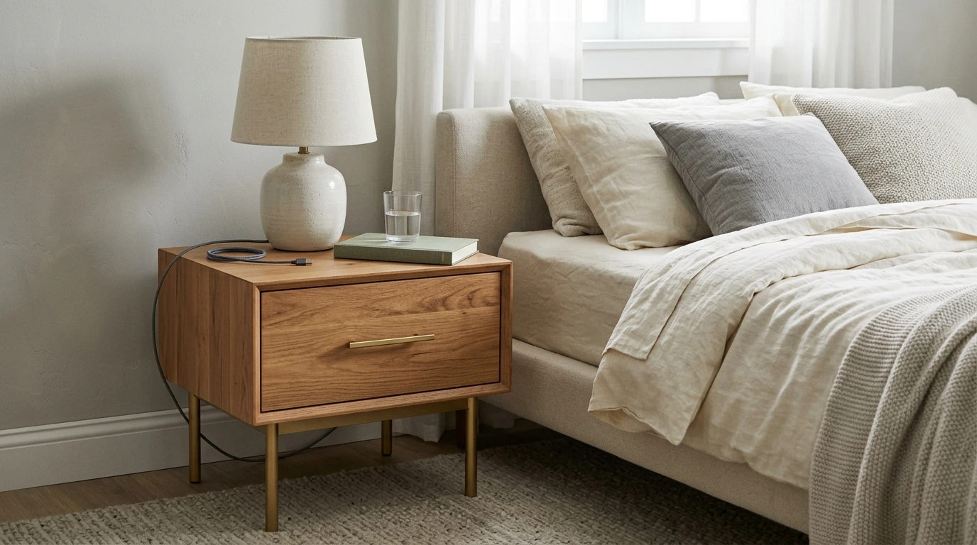 Modern Wooden Nightstand with Gold: Style + Function